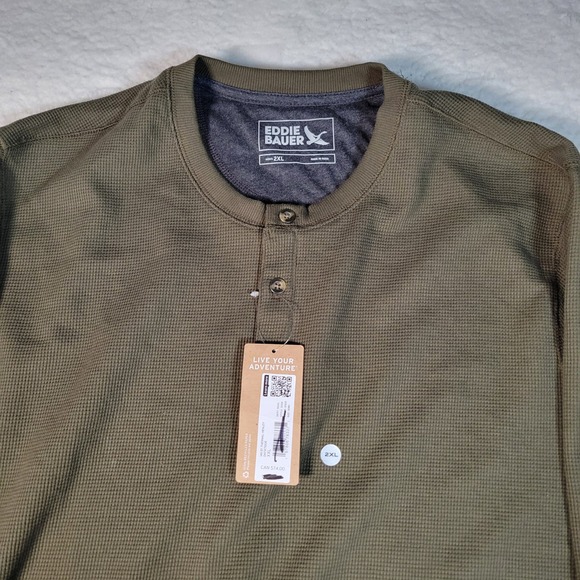 Eddie Bauer Other - Eddie Bauer Thermal Henley Mens 2XL Dark Fatigue Green Waffle‎ Knit Long Sleeve